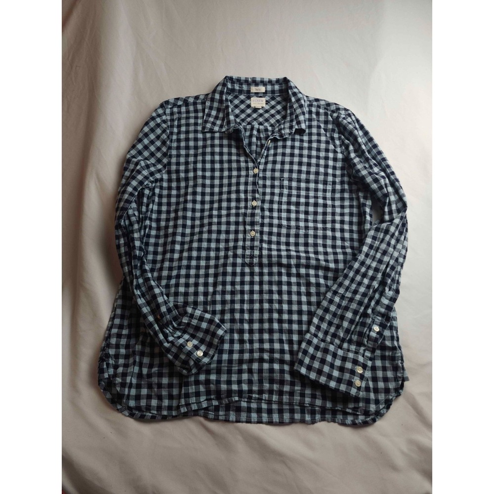 J. Crew Shirt Womens Large Blue Gingham Plaid Boy Fit Button Up Long Sleeve - Picture 2 of 6